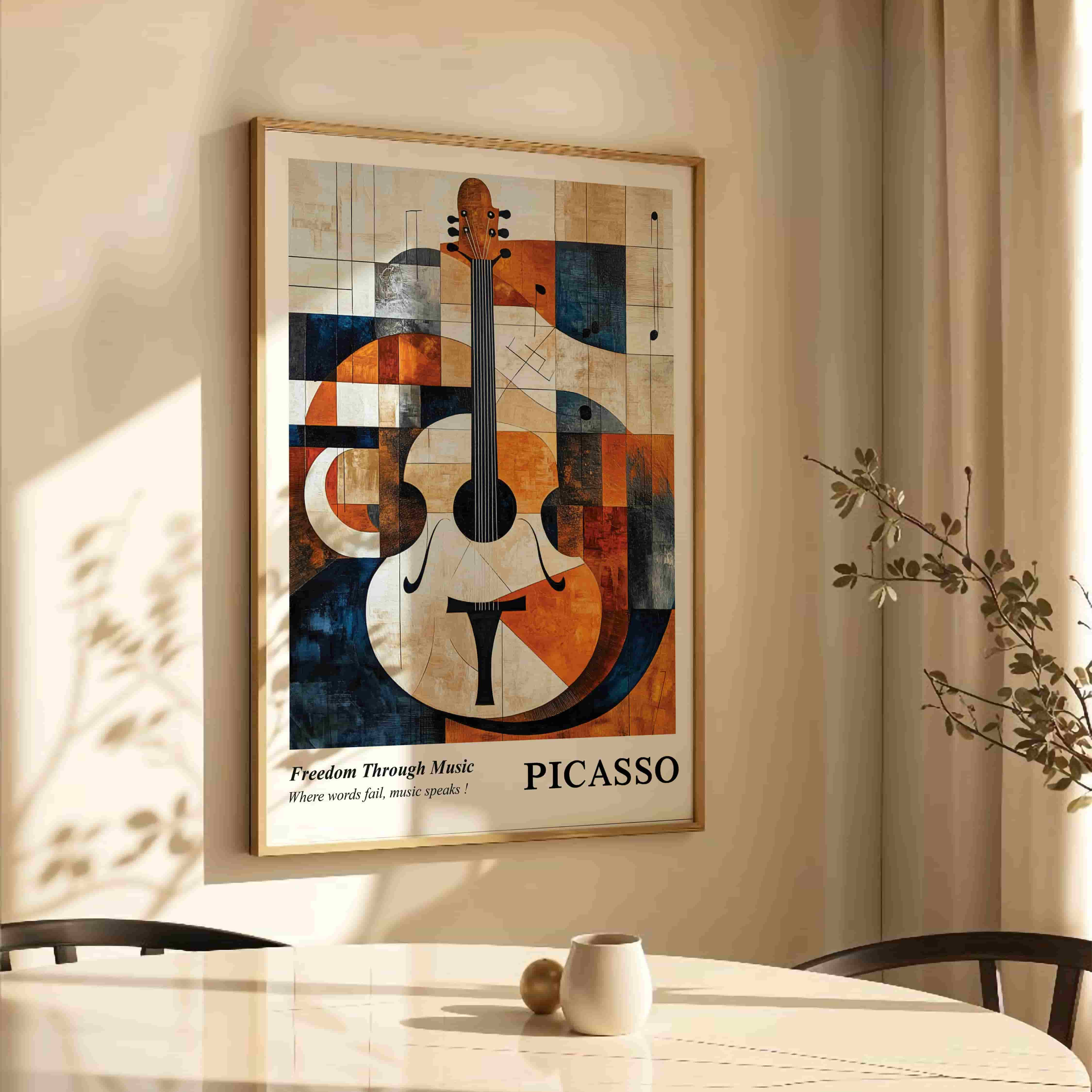 Picasso-Inspired Cubism Art Print - Modern Living Room Decor with Geometric Guitar Design | ARINEA