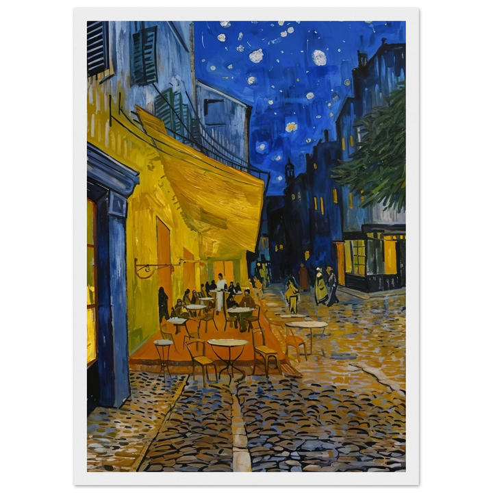 Café Terrace at Night in a white frame, adding a soft, luminous feel to the scene.