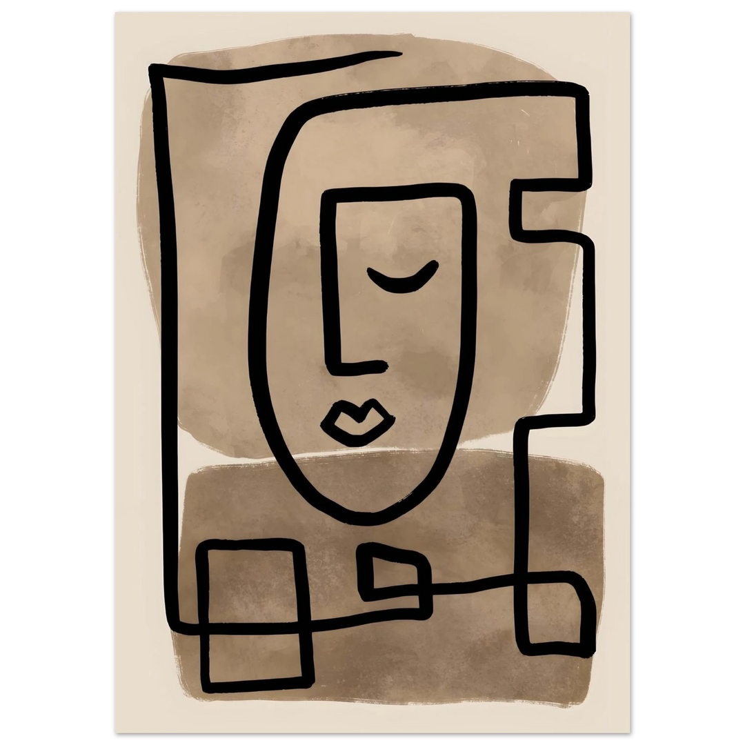 Picasso Face in Silence as an unframed poster, simple yet emotional abstract cubist face line art.