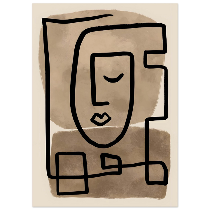 Picasso Face in Silence as an unframed poster, simple yet emotional abstract cubist face line art.