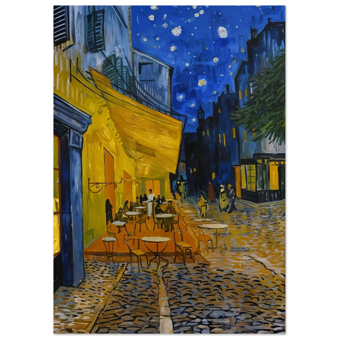 Café Terrace at Night as an unframed poster, radiating golden light and cobblestone charm.