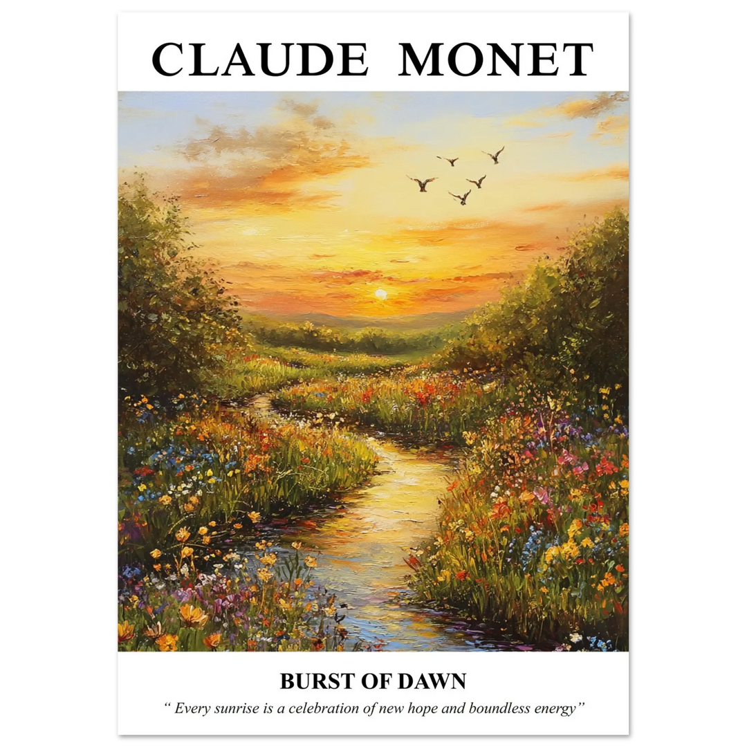 Monet painting with warm sunlight and colorful wildflowers, perfect for enhancing living room or office decor.