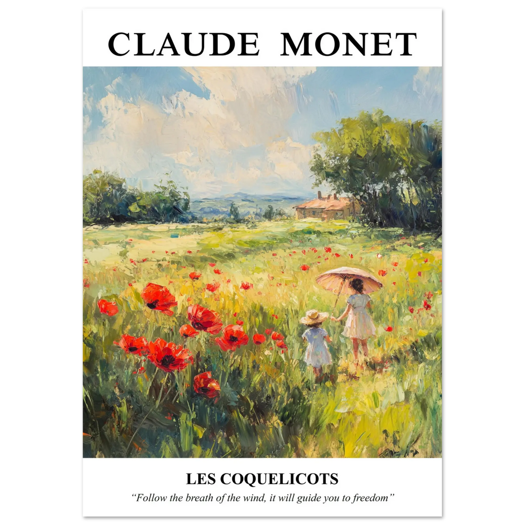 Monet impressionist landscape with red poppies, ideal for bright and elegant home decor.