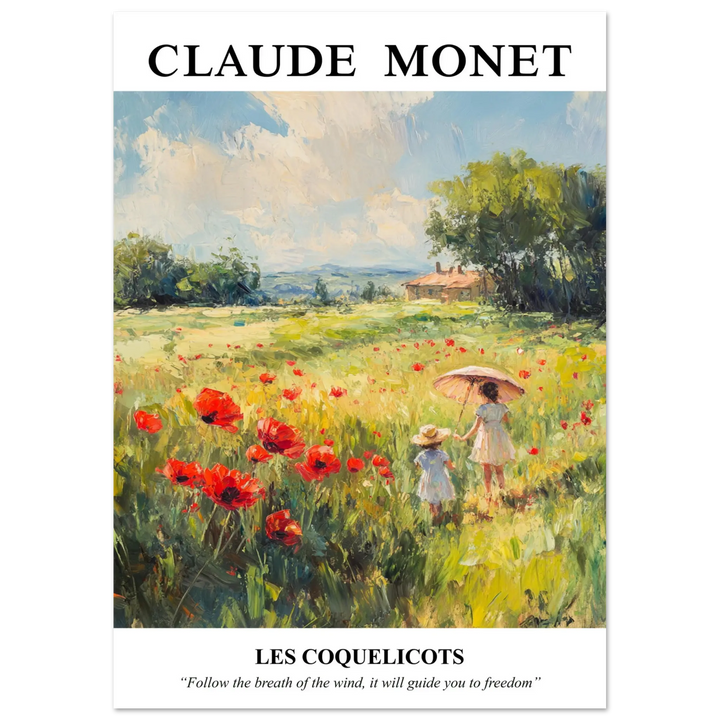 Monet impressionist landscape with red poppies, ideal for bright and elegant home decor.