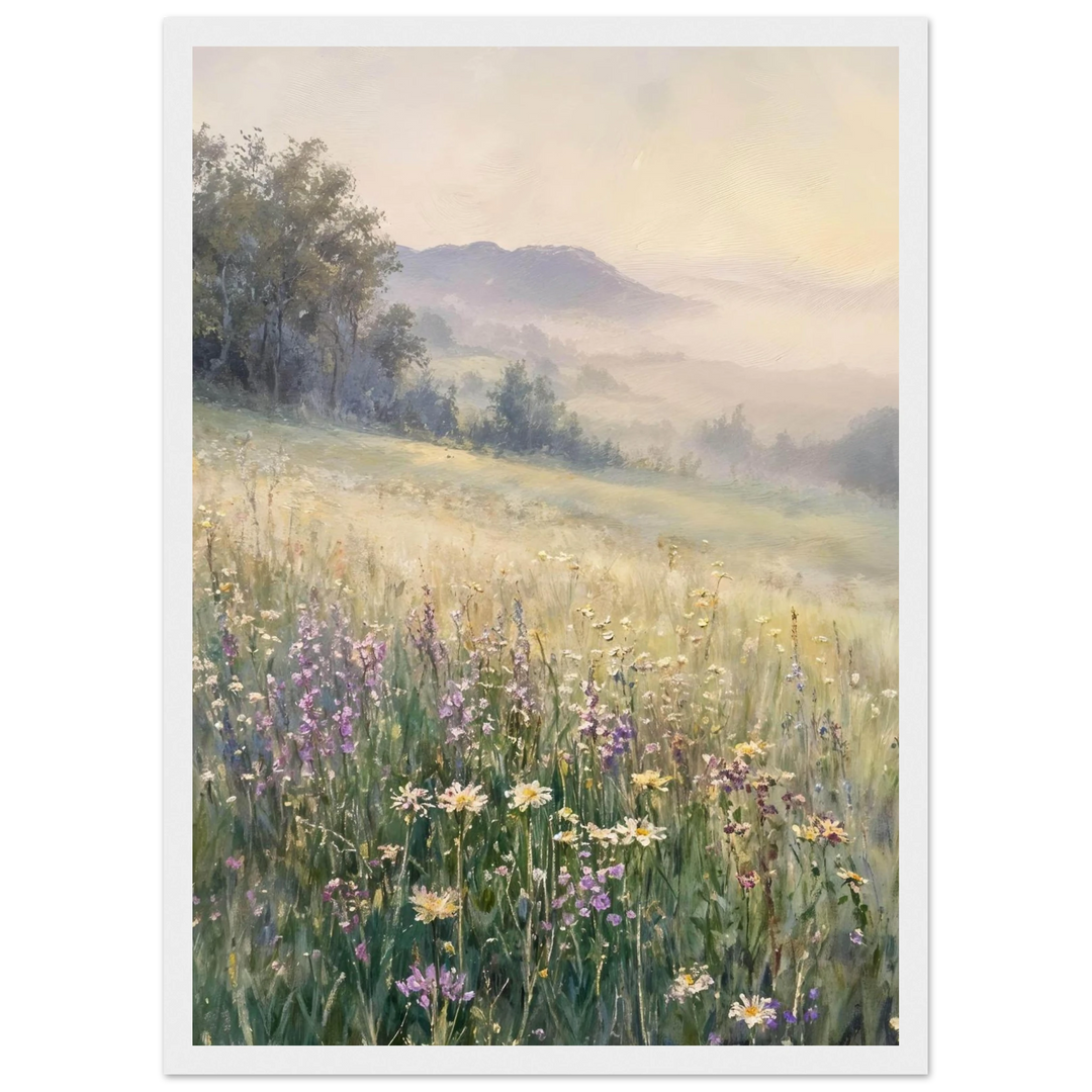 Claude Monet Meadow at Dawn in a sleek white frame, enhancing bright and airy interiors.