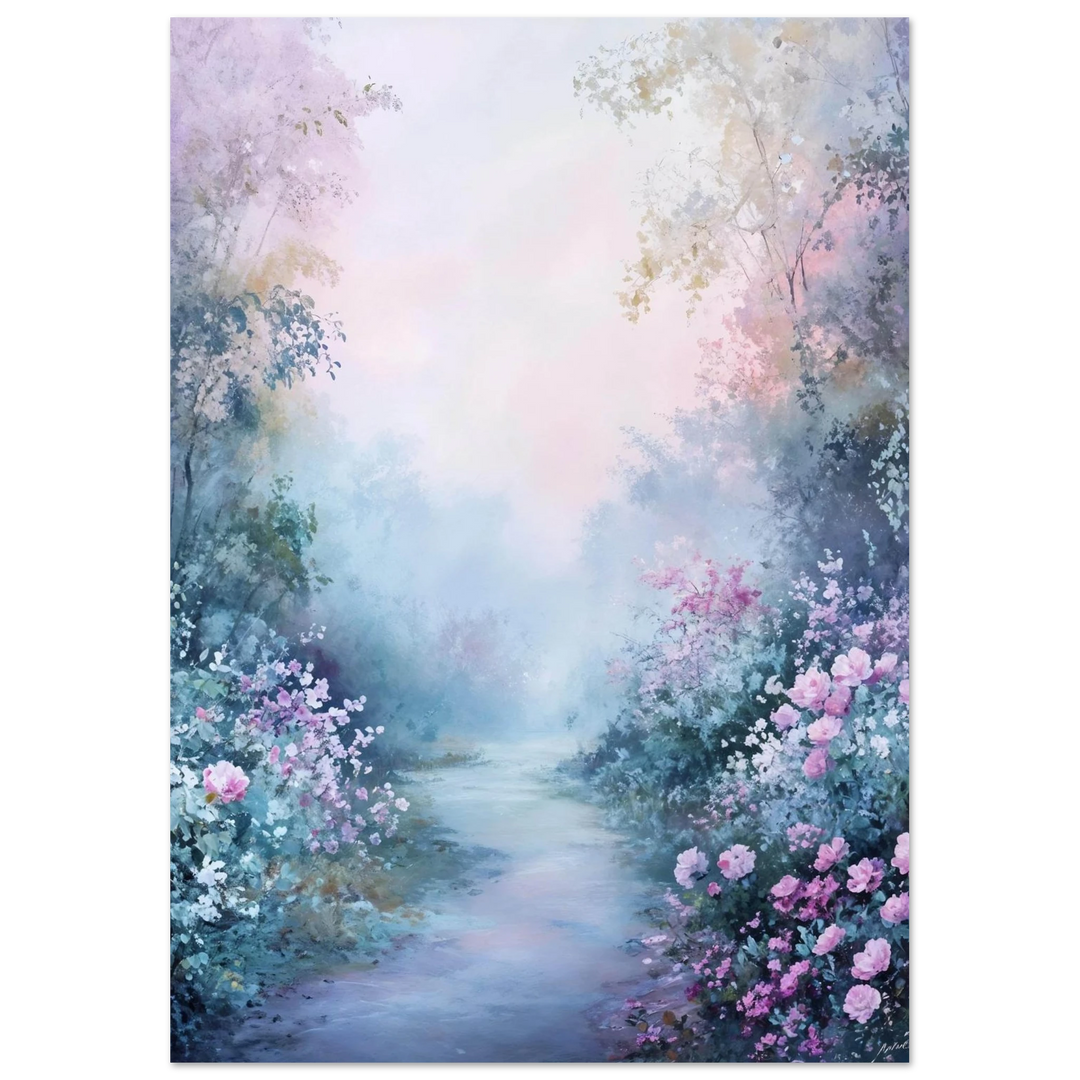 Claude Monet Path Through the Garden as an unframed poster, showcasing a dreamy floral landscape.