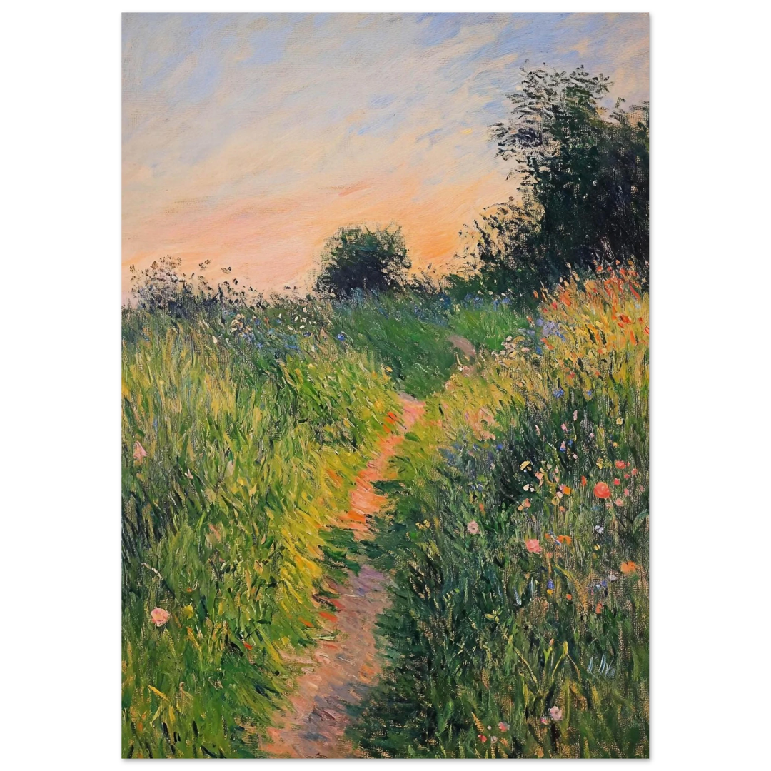 Claude Monet Pathway Through the Fields as an unframed poster, showcasing a tranquil nature-inspired scene.