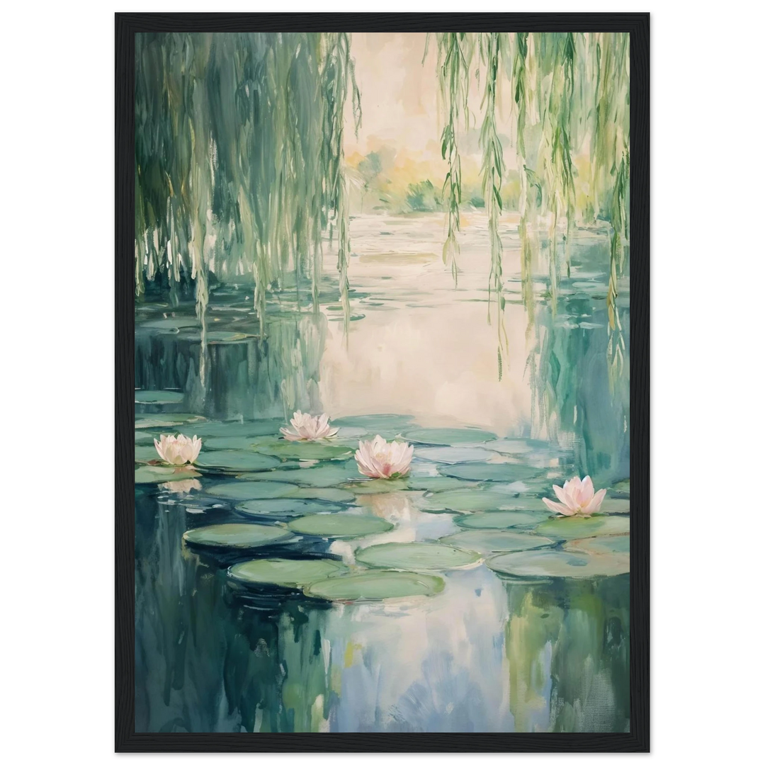 Claude Monet Water Lilies Reflections in a modern black frame, ideal for classic art lovers.