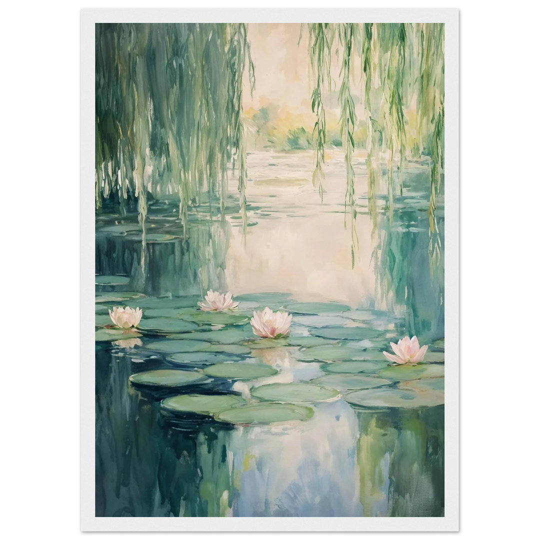 Claude Monet Water Lilies Reflections in a sleek white frame, perfect for bright and airy interiors.