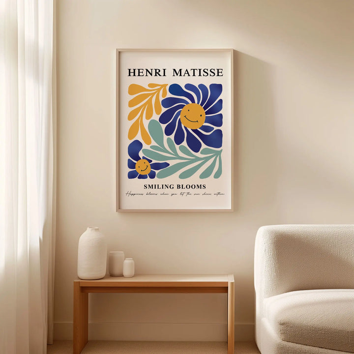 Henri Matisse Smiling Blooms poster styled in a modern interior – A colorful floral artwork adding warmth and artistic charm to contemporary spaces.