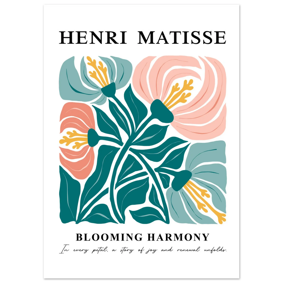  Elegant floral wall art featuring abstract flowers and organic shapes in a modern Matisse-inspired style.