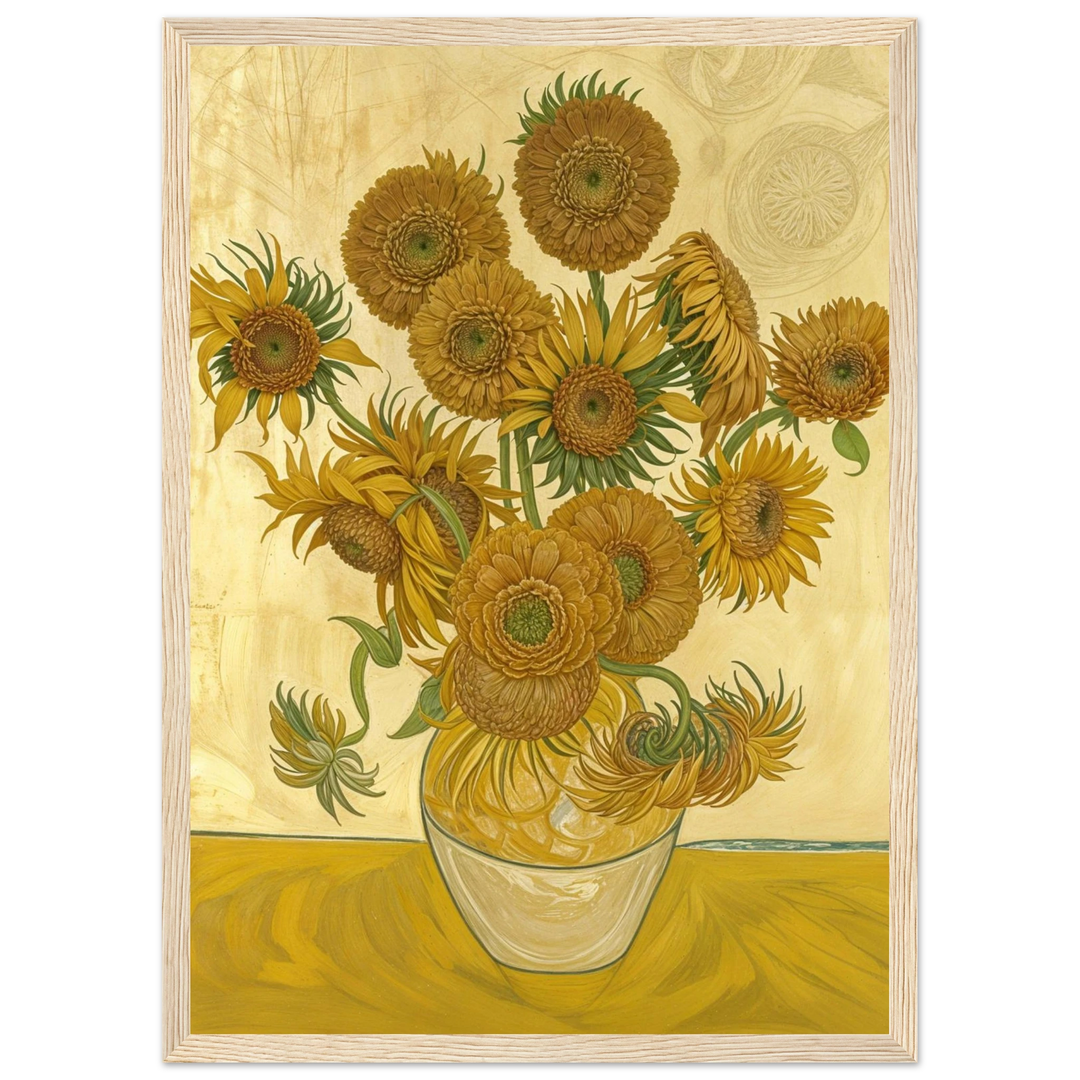 Sunflowers (1888) in a warm wooden frame, perfect for cozy, nature-inspired interiors.