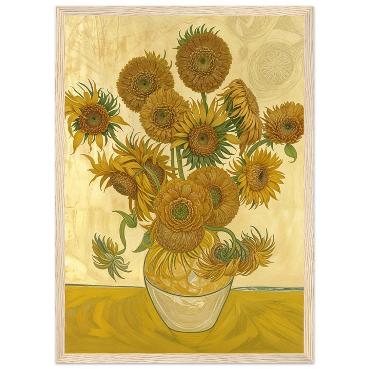 Sunflowers (1888) in a warm wooden frame, perfect for cozy, nature-inspired interiors.